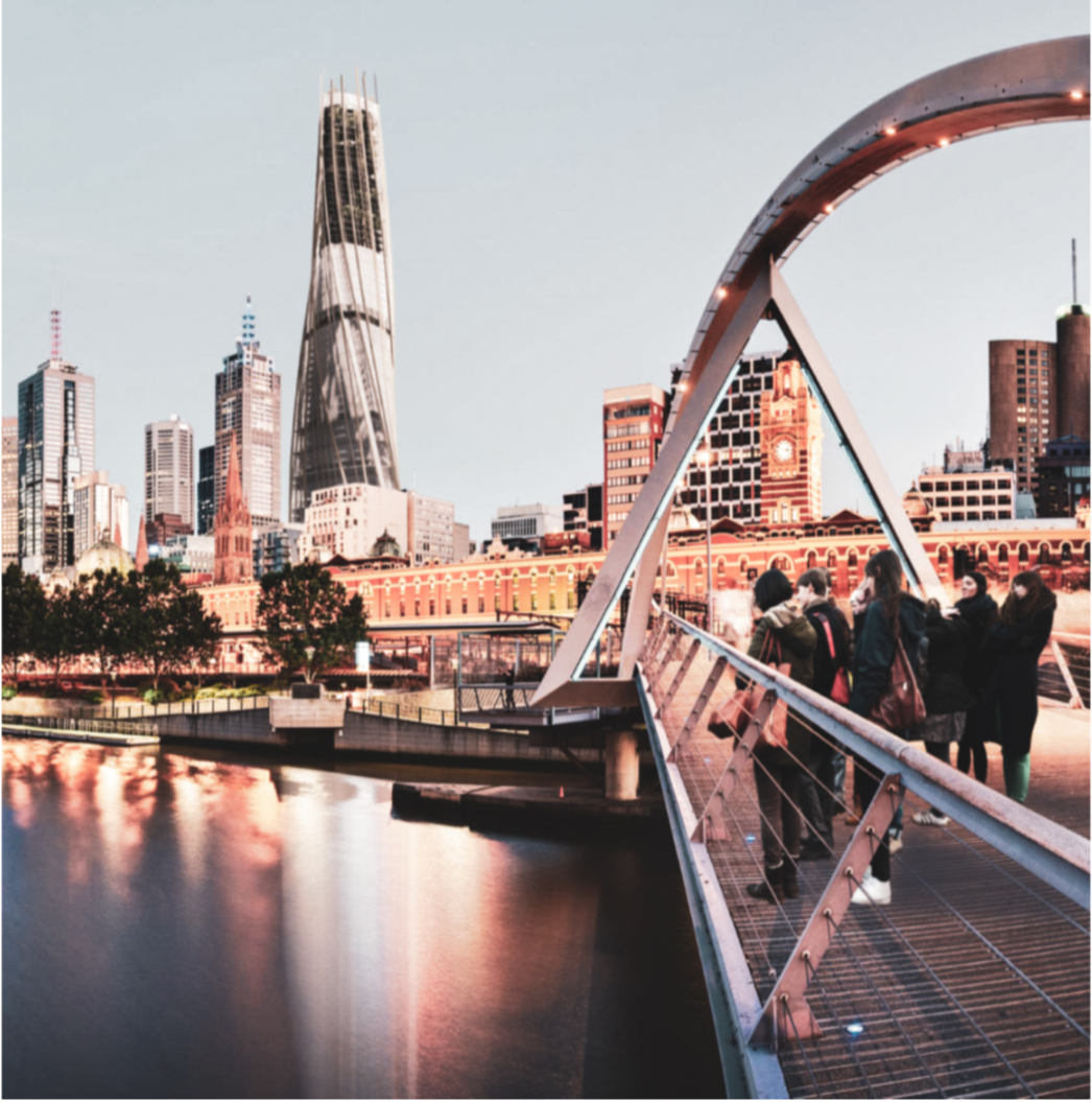 Mega Medical Skyscraper rises beside Melbourne’s Yarra River as a new urban healthcare landmark.