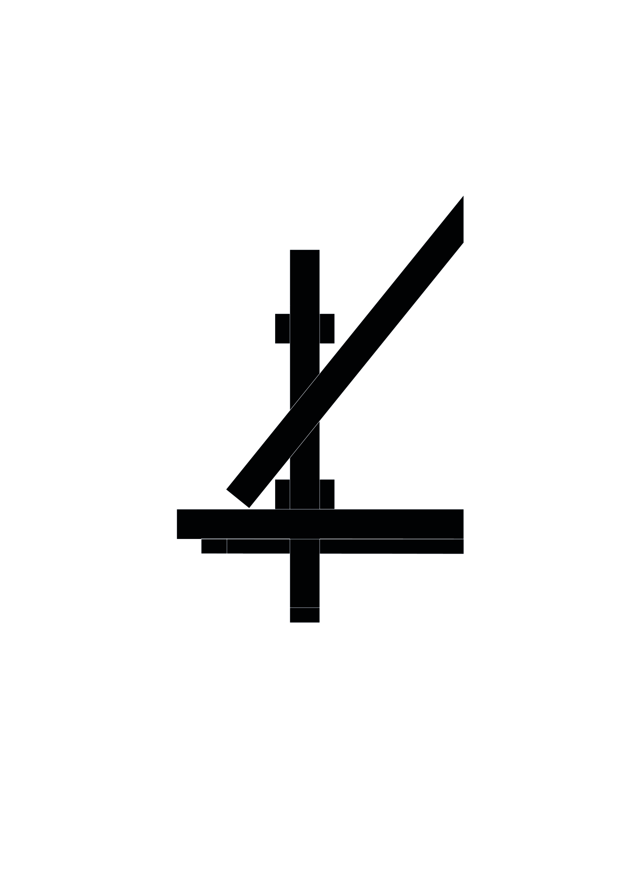 Section drawing of a vertical post crossed by a horizontal beam and a long diagonal brace, in solid black