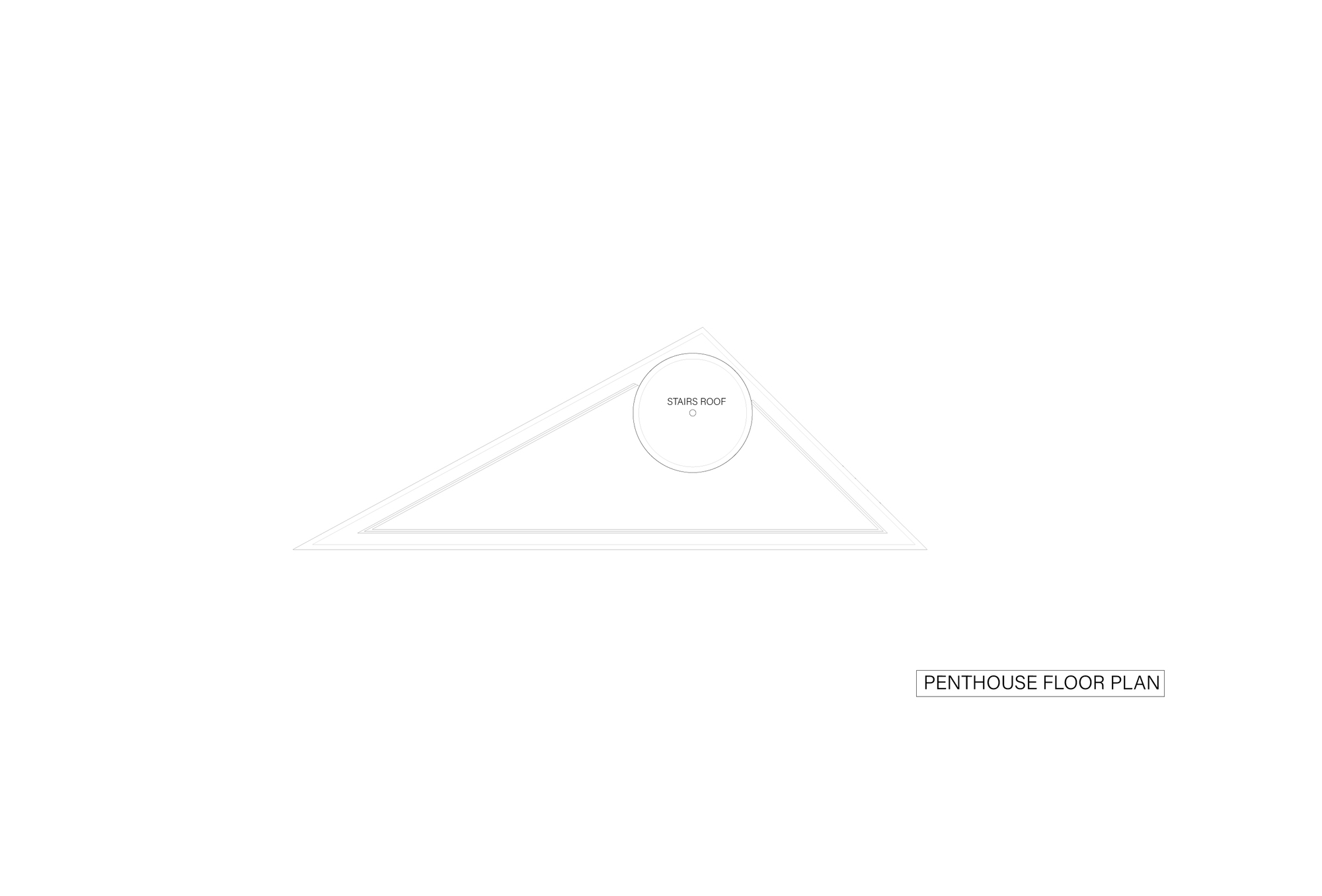Penthouse floor plan drawing showing the triangular roof outline and the circular stair roof set near one corner