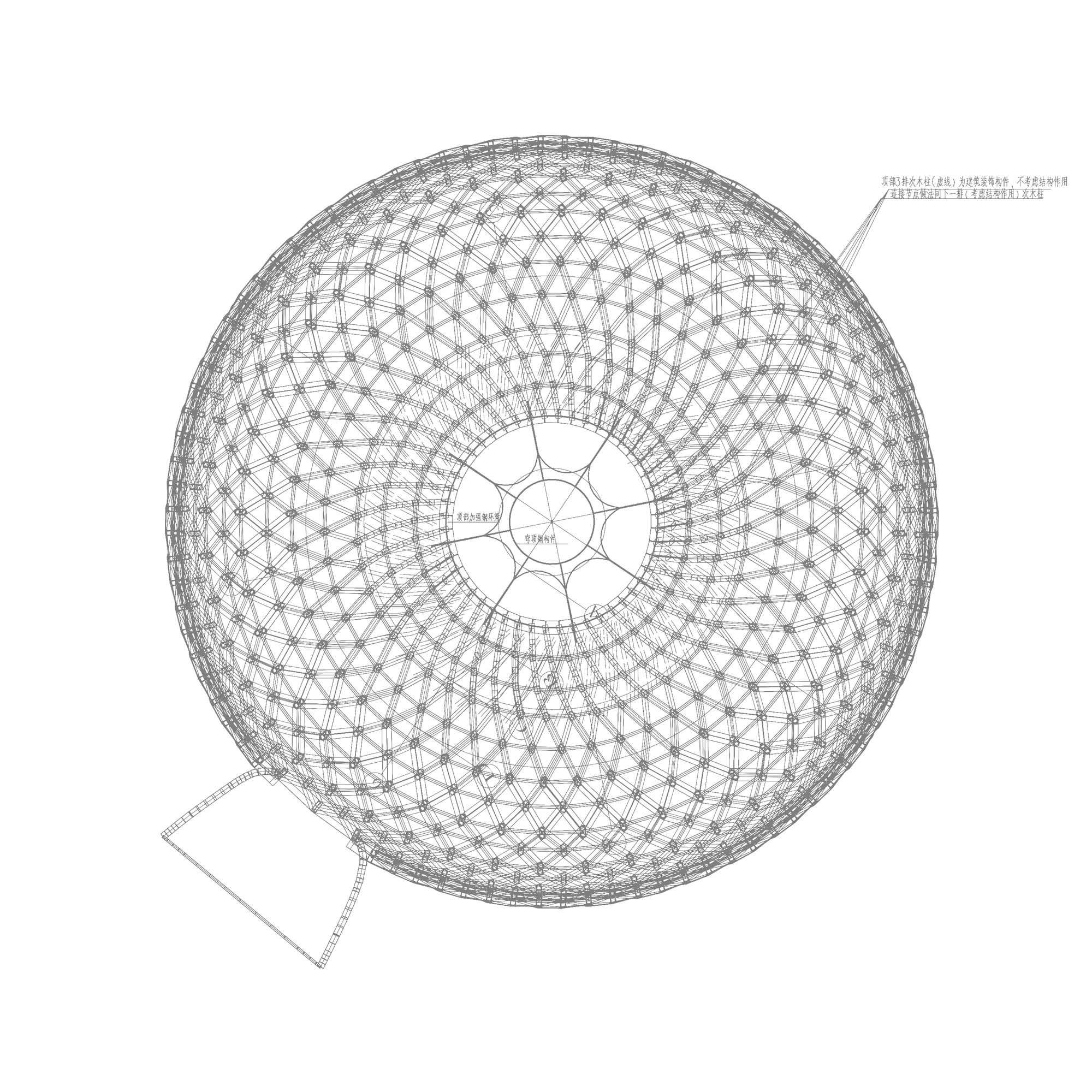 Plan drawing viewed from above of the circular dome lattice, with a central oculus ring and a small projecting entrance on one side