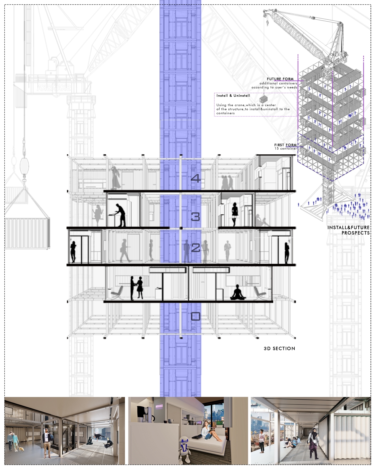 Key Conceptual Section & Renders. Image: Bersu Başaranoğlu, Merve OZUBEK, sümeyye şahin