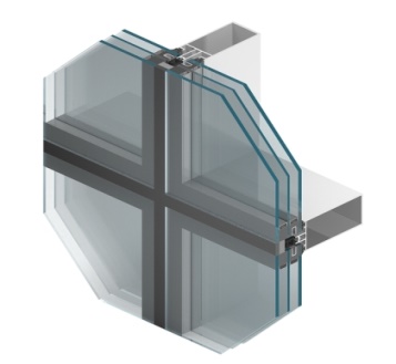 <i>Figure 3. Column and Beam Façade, Semi-structural, Mirrored Glass Finish, szkło o lustrzanym wykończeniu, https://aluprof.com/architekci/katalog-dla-architektow/systemy-fasadowe/mb-sr50n-efekt-sciana-oslonowa-slupowo-ryglowa-semistrukturalna#/materials/wizualizacje-3d, accessed on June 3, 2023.</i>