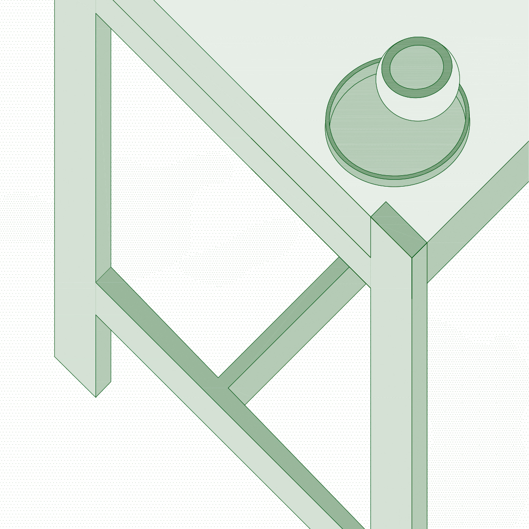 Isometric detail of a circular skylight element intersecting with linear structural framing members