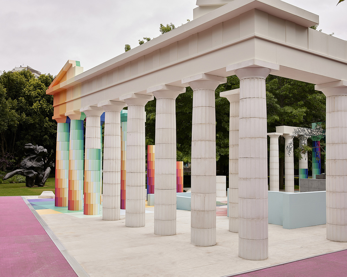 Installation view of the 2022 NGV Architecture Commission: Temple of Boom designed by Adam Newman and Kelvin Tsang on display at NGV International, Melbourne. Photography © Sean Fennessy