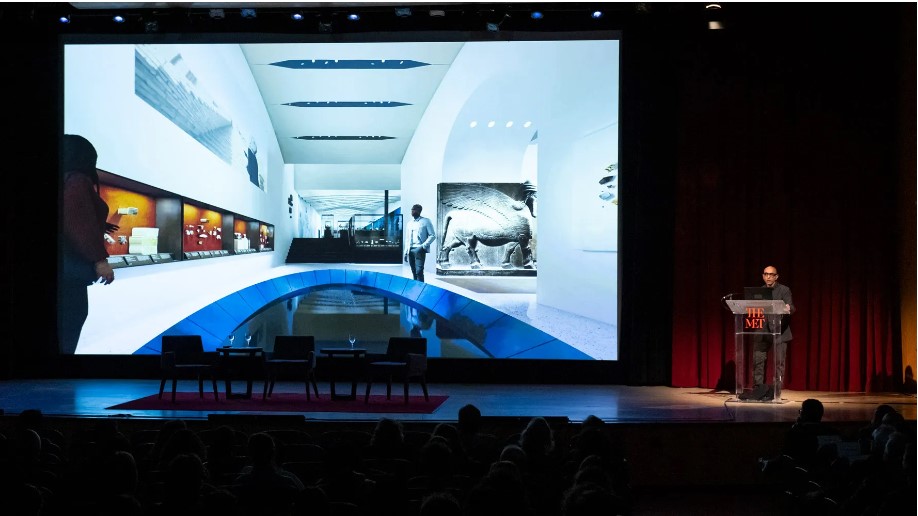 Nader Tehrani of NADAAA revealing designs for the Ancient Near East and Cypriot Art galleries. Photo by Paula Lobo, courtesy The Metropolitan Museum of Art