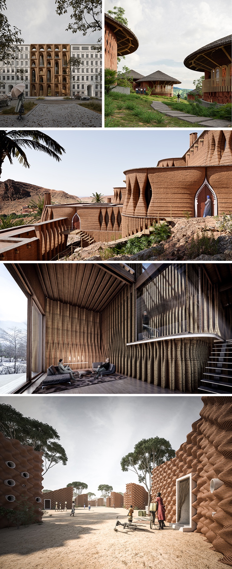 Applications and uses of the construction format with 3D printer and earth. ©IAAC