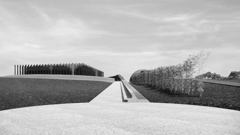 Rendering of Memorial (bridge start on center north view). © David Adjaye Associates.