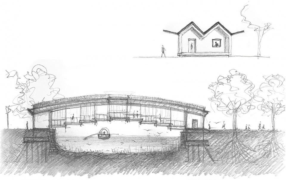 Sketch of the Pedestrian Covered Bridge © Shanshuixiu Architects
