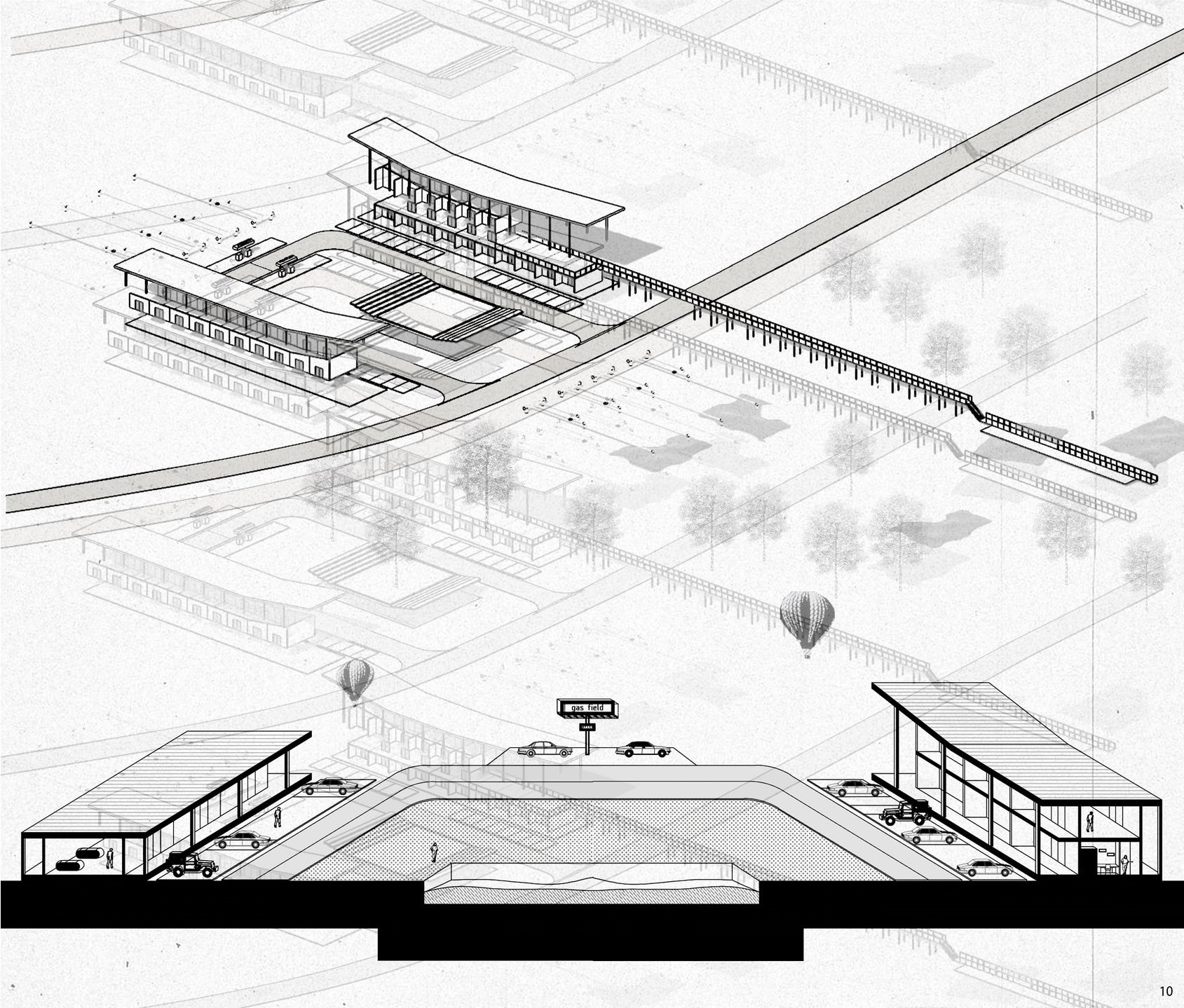 Innovative eco-motel integrates with natural landscape.