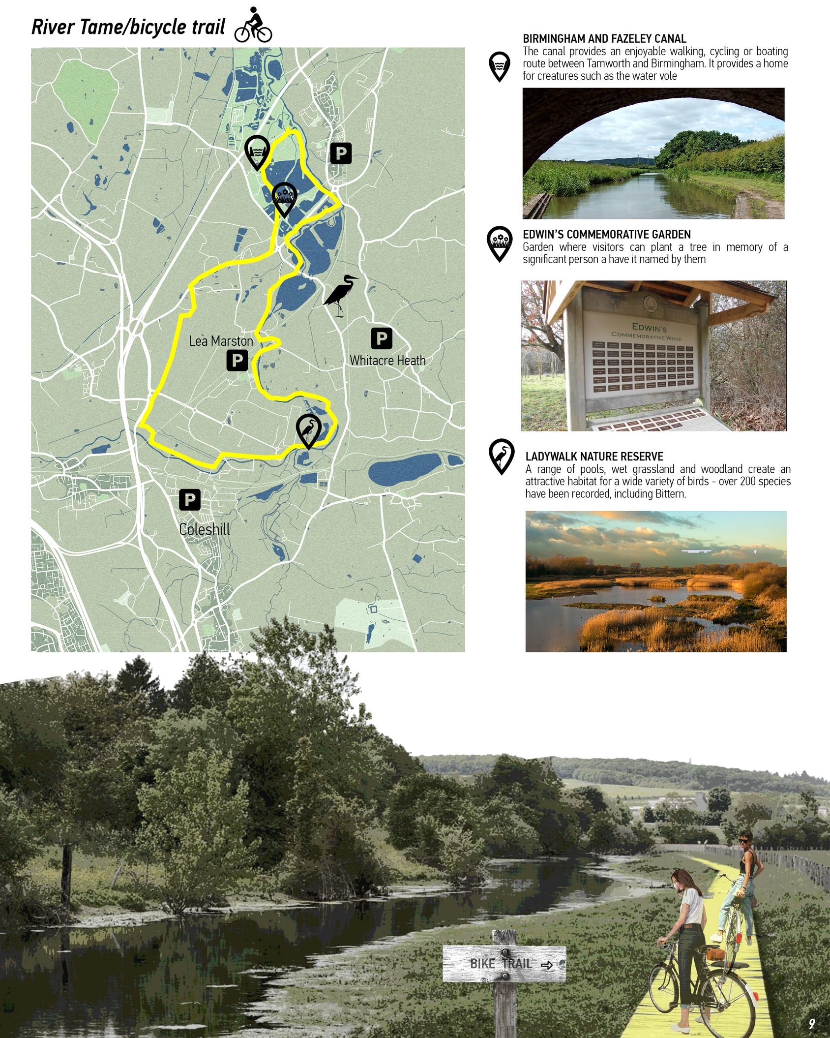 Scenic bike trail along the River Tame: Nature's course.