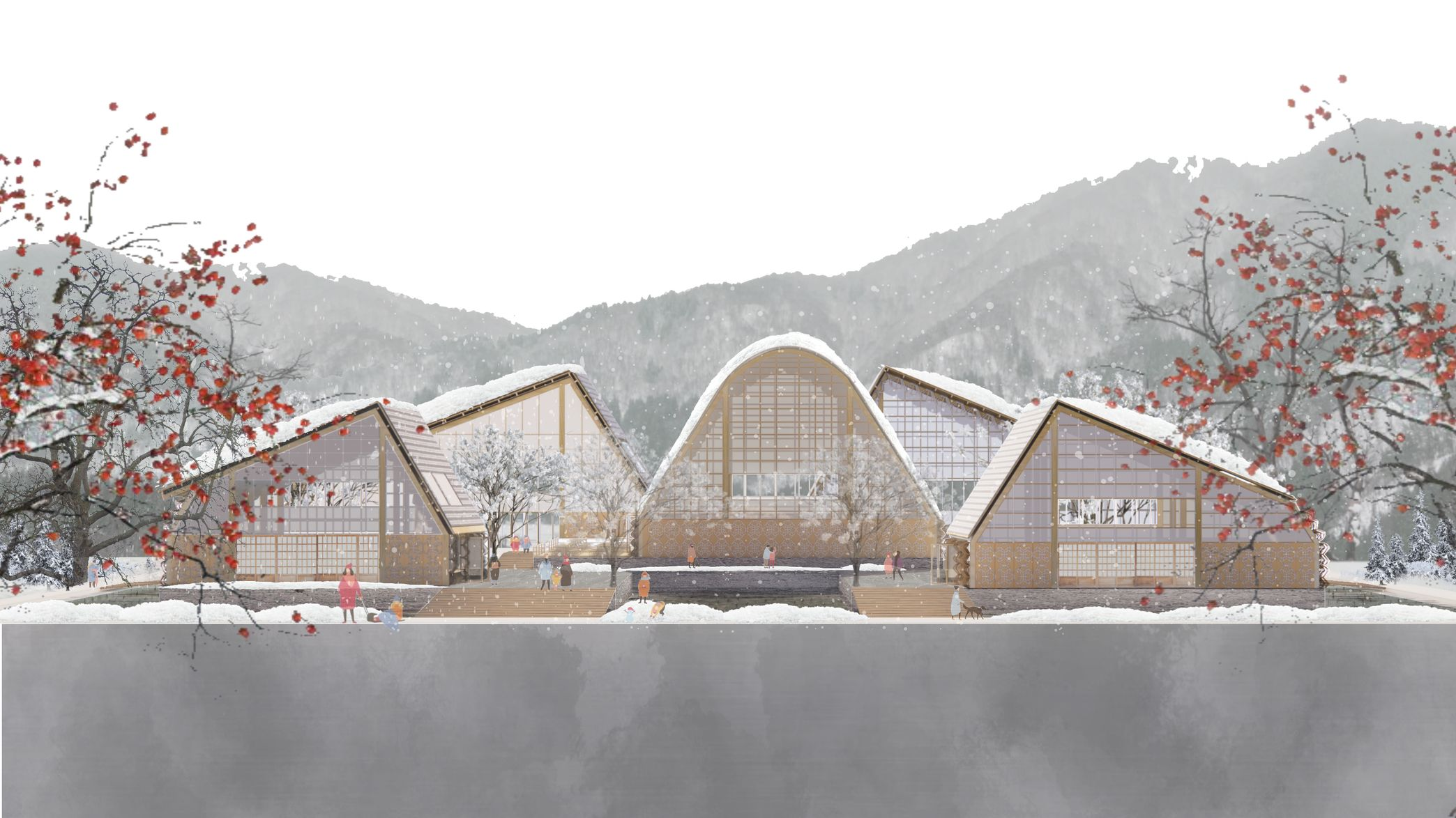 Kibo no Sakura Cultural Center embodies hope and cherry blossoms, engaging Shirakawa's youth and tourists.