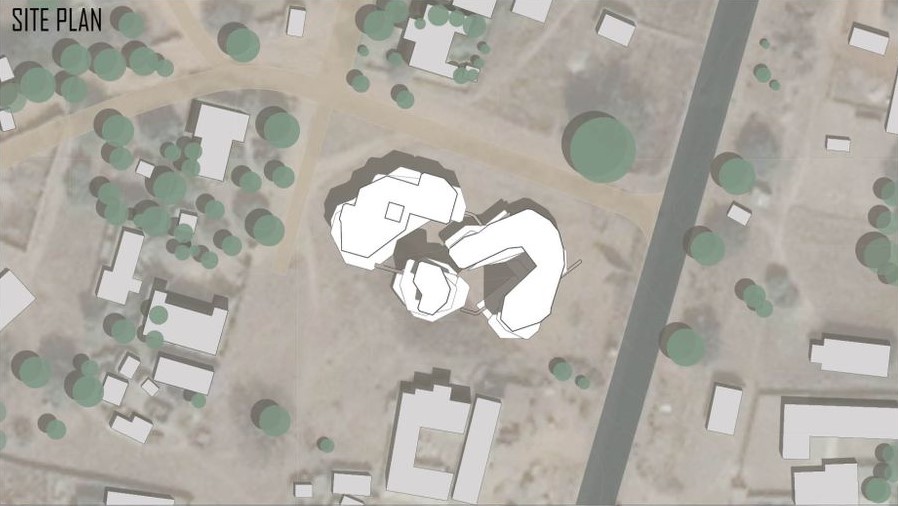 Site plan integrating Asase Yaa Village into local topography.