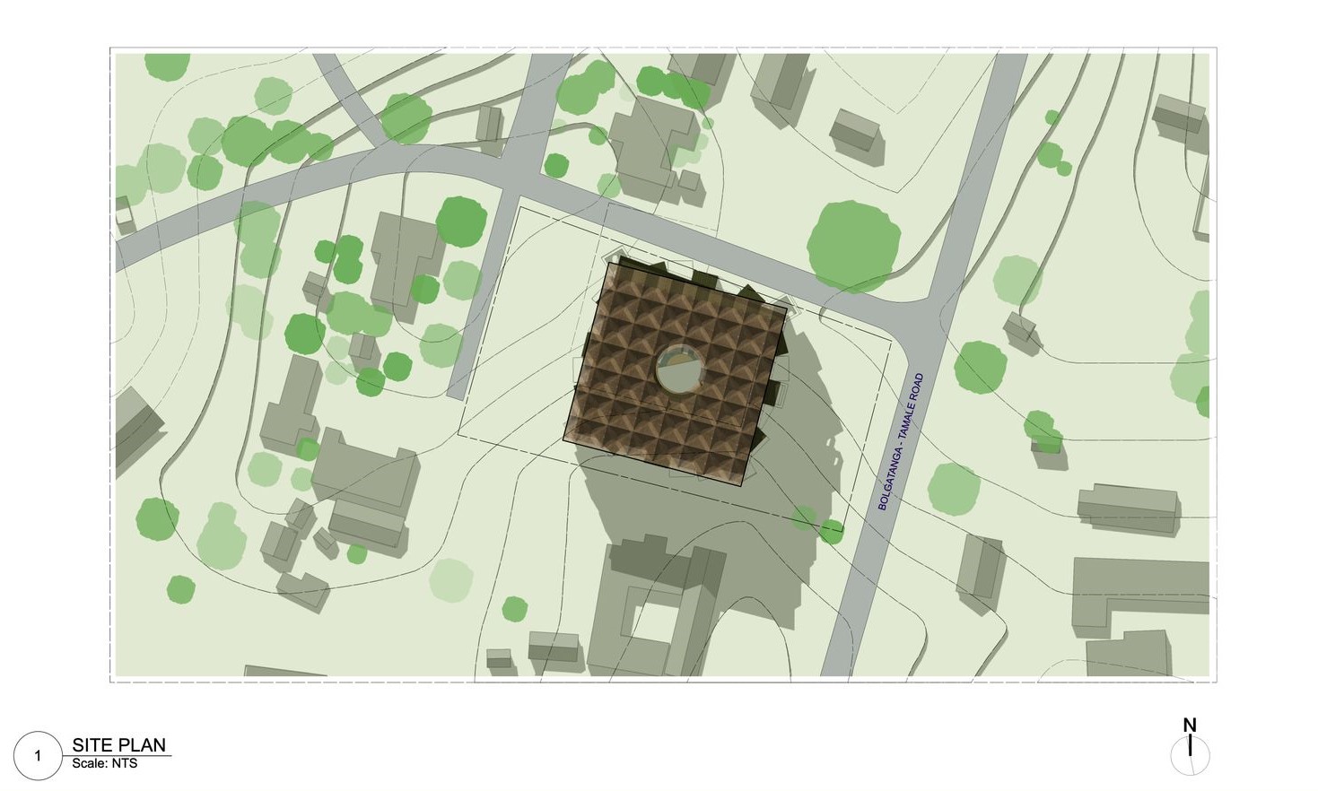 Green integration in urban apartment complex planning.
