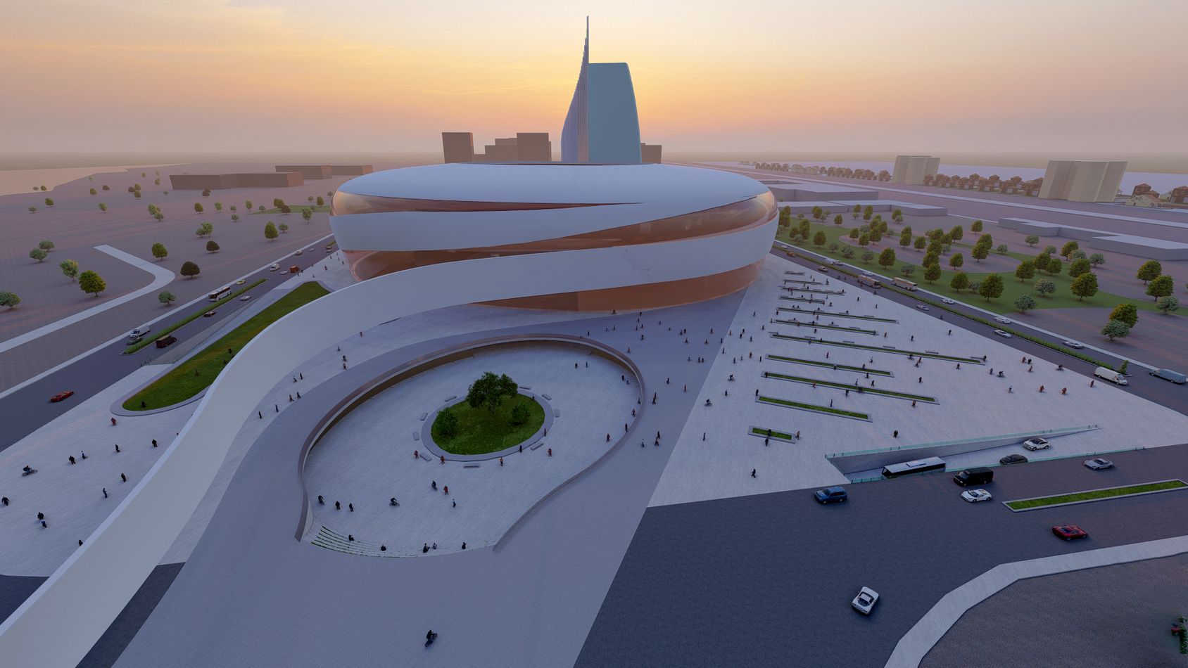 Sunset over the innovative STAYdıum: architecture reimagined.