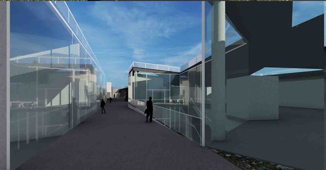 Translucent architecture merges with the open sky.