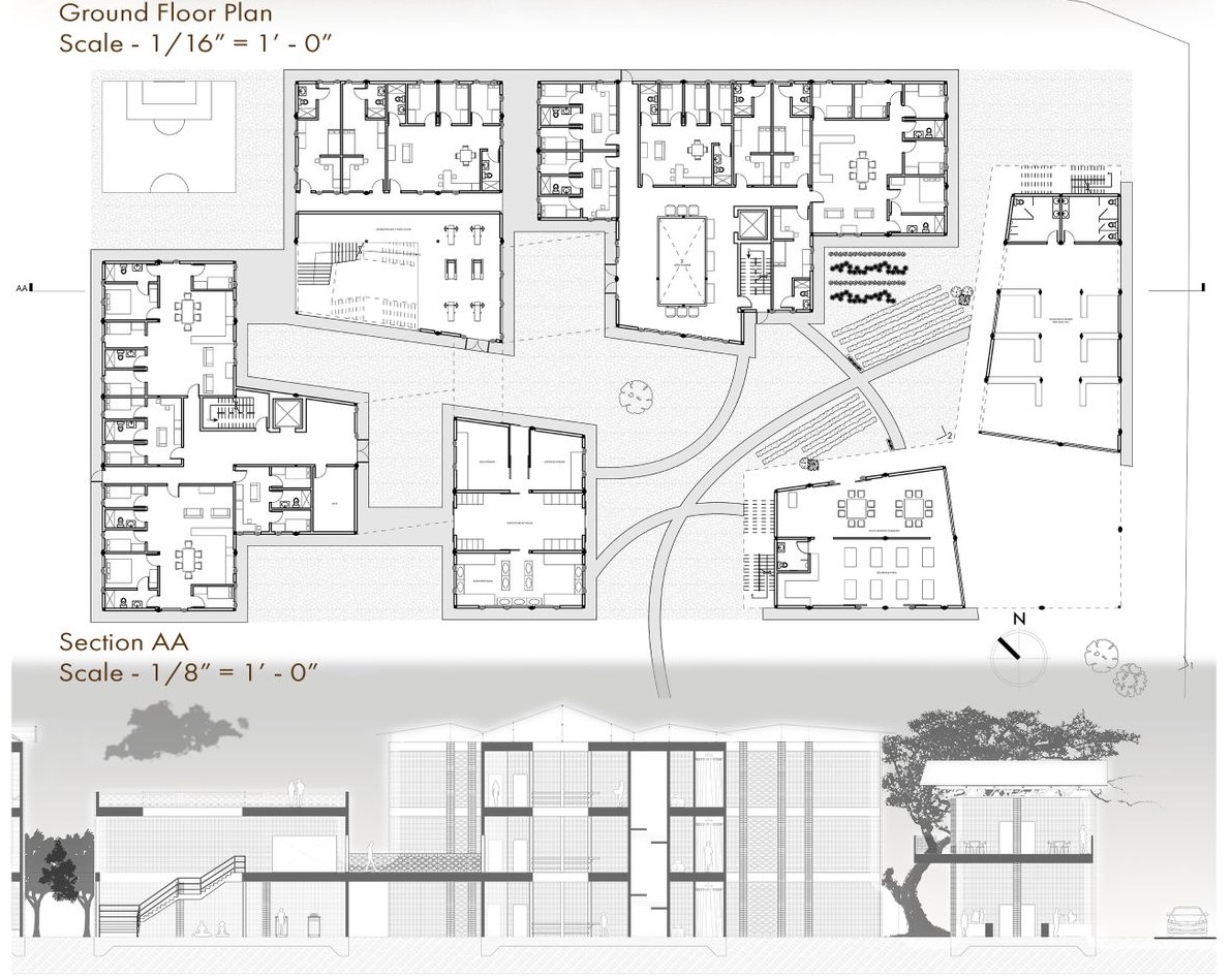 Blueprint to reality: Ground floor plan meets section.