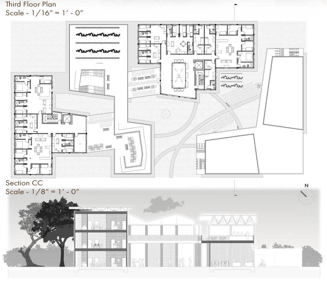 Elevated living: Third floor plan and cross-section synergy.