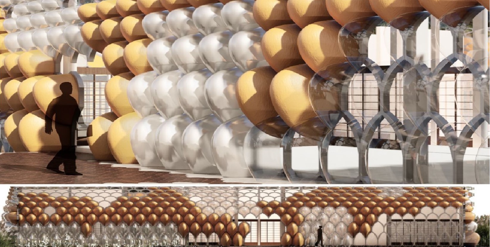 Human scale meets architectural innovation and cultural motifs.