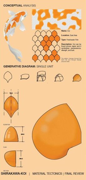 Koi-inspired design translating nature into architectural elements.