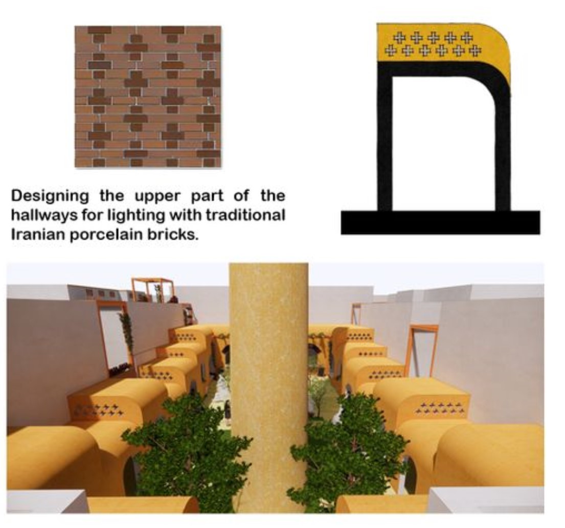 Innovative lighting with Iranian porcelain bricks in architecture.