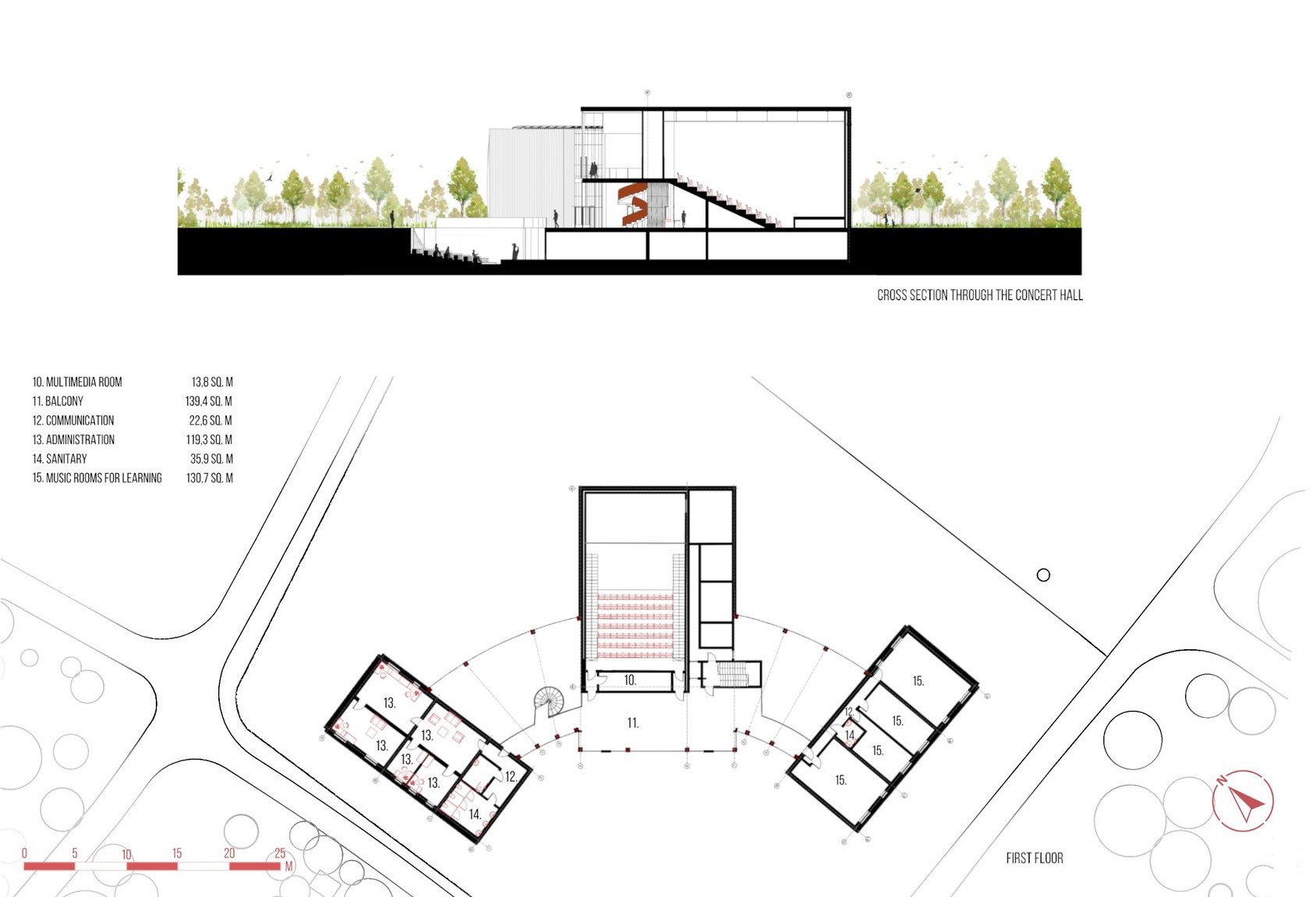 Kanatitsa's concert hall: Architectural elegance in section.