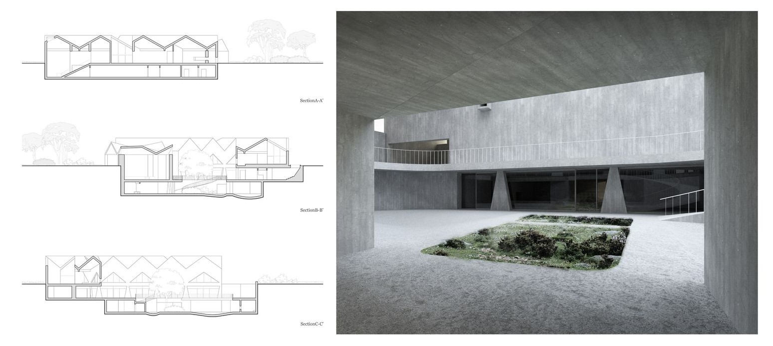 Brutalist architecture harmonizing interior space and nature.