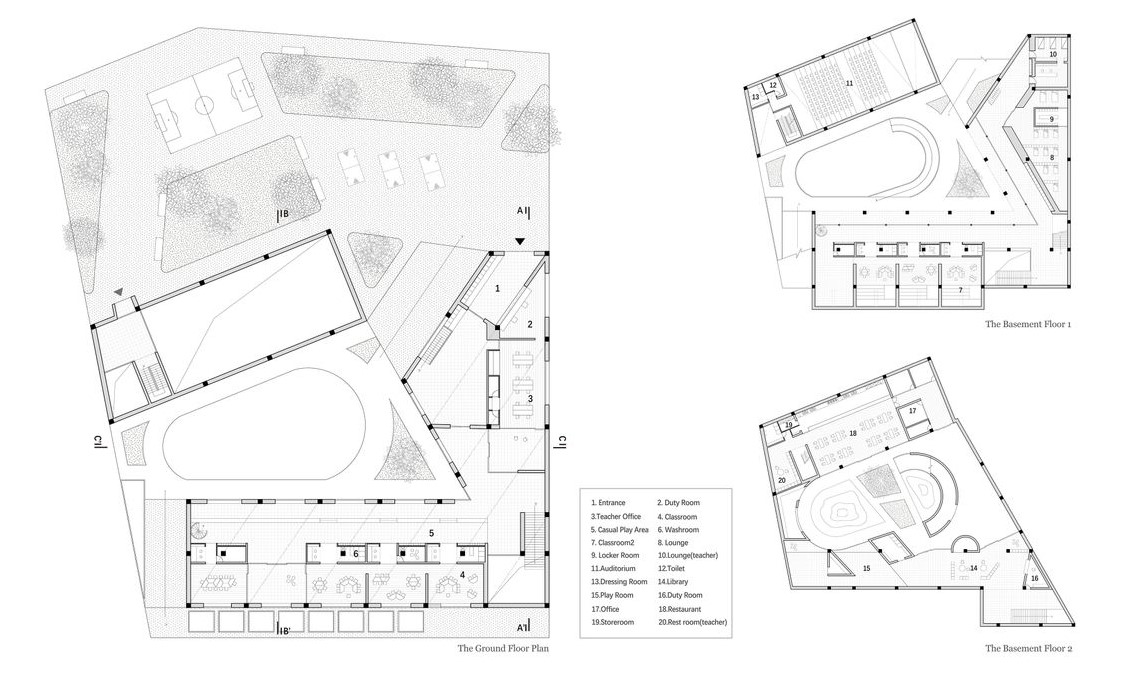 Detailed architectural plans of a modern educational space.