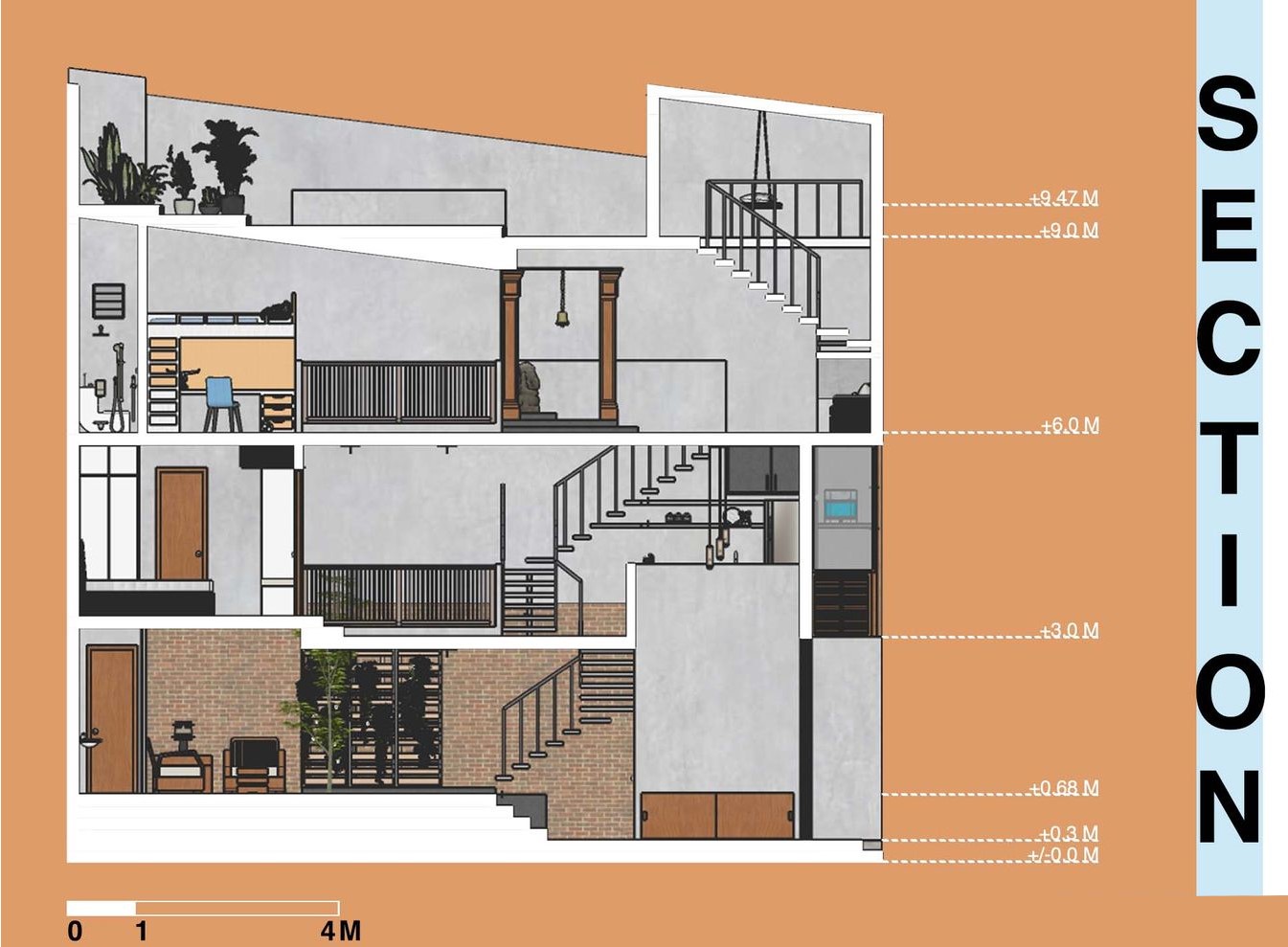 Cross-Section of a Modern, Sustainable Family Home