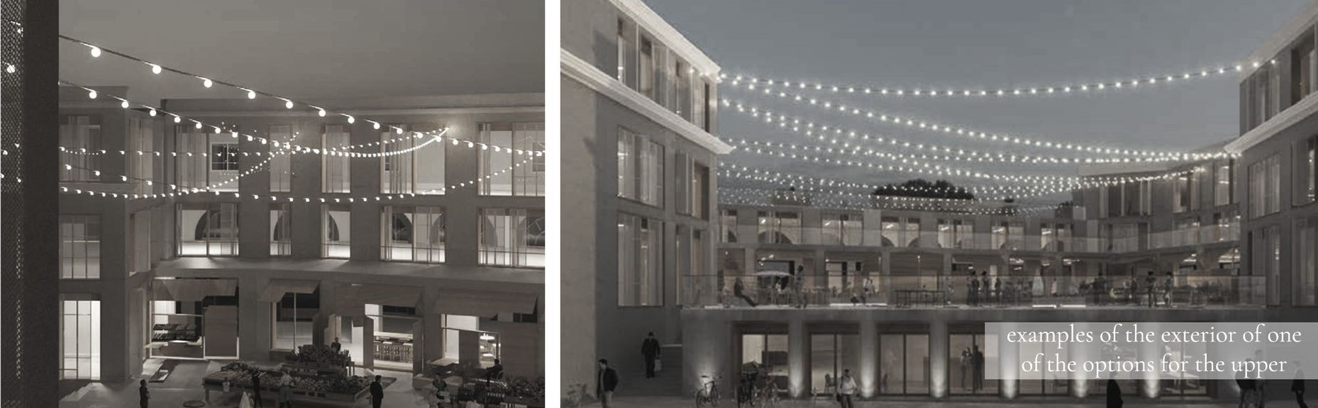 Twinkling lights in communal urban serenity.