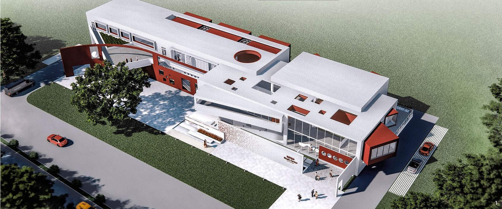 Fusion of form and rhythm in music center architecture.