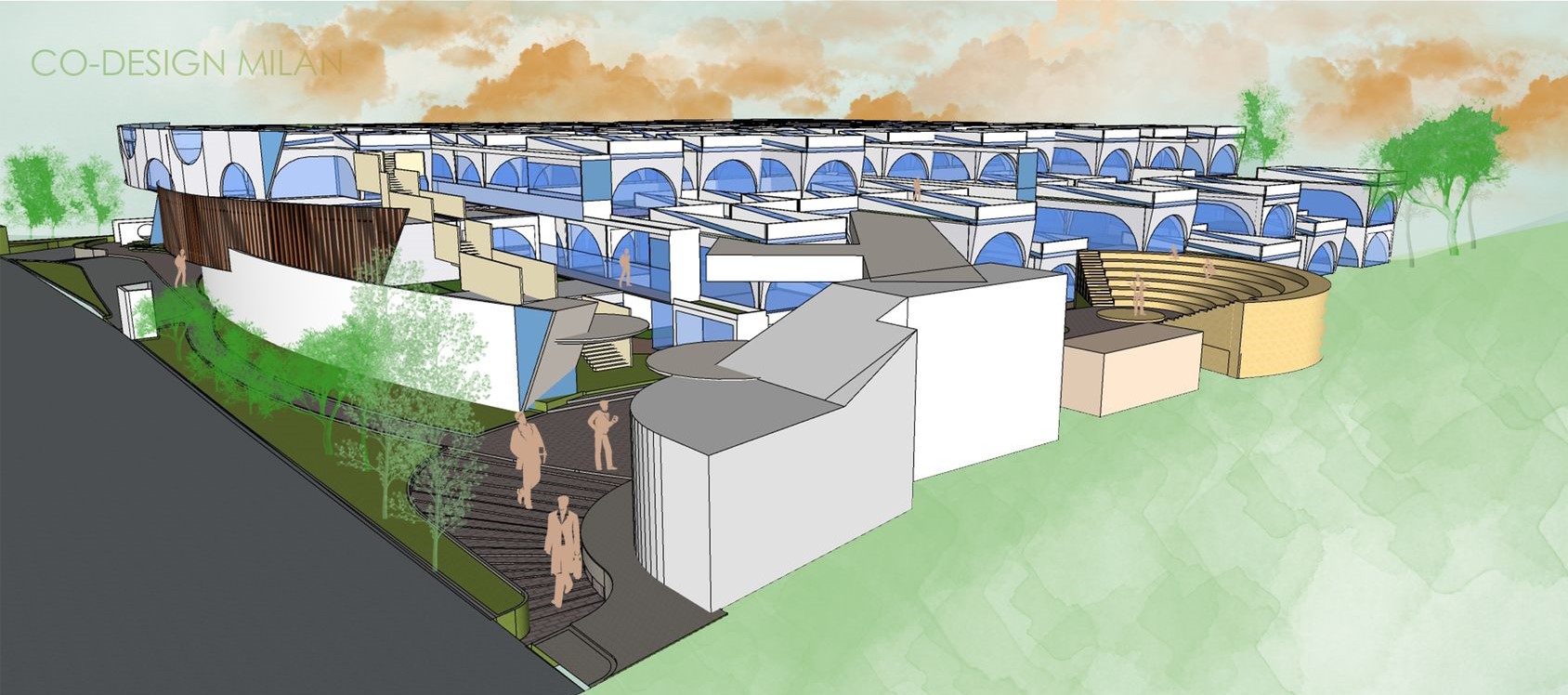 Milan's fusion of lush landscapes with futuristic architecture.