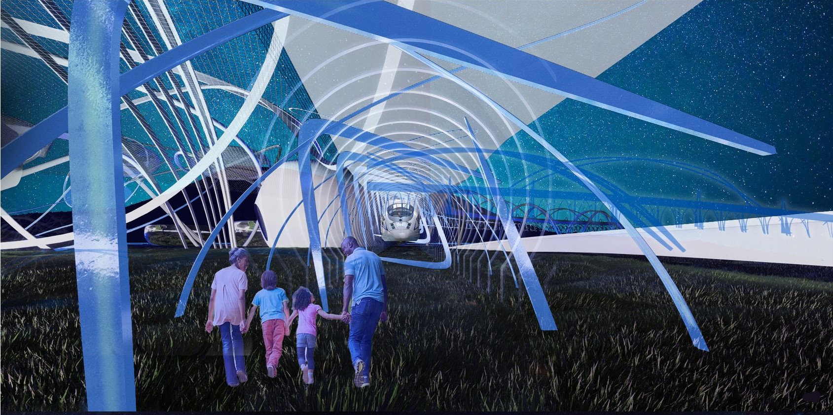 Family's journey through a cosmic architectural wonder.