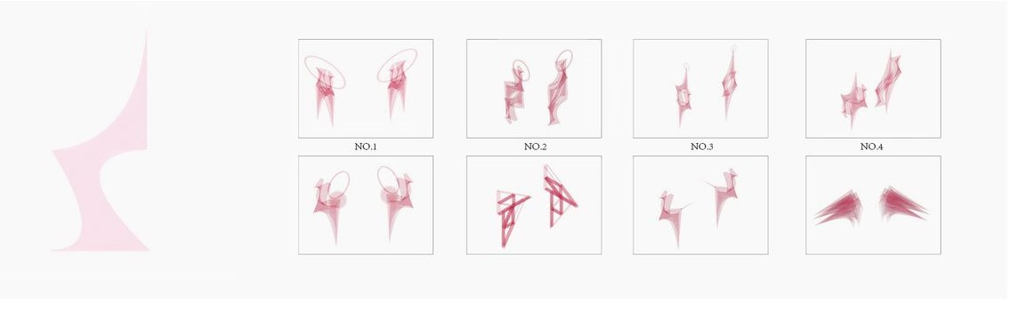 Fluid forms intersect, creating dynamic architectural silhouettes.