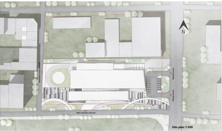 FLOW-ER's site plan integrates nature and architectural fluidity.